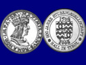 Sondergedenkm&uuml;nze 500 Jahre Stubengesellschaft Hall, Vorderseite: Kaiser Maximilian I., R&uuml;ckseite: Ritter Florian von Waldauf zu Waldenstein. Foto: Stockhammer Hall